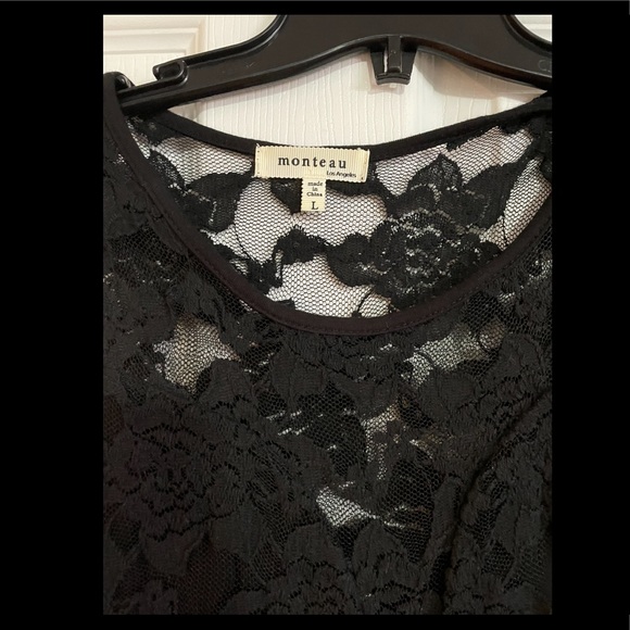 Fitted black dress with lace detail. Sweetheart neckline with mesh. Monteau - Picture 4 of 5